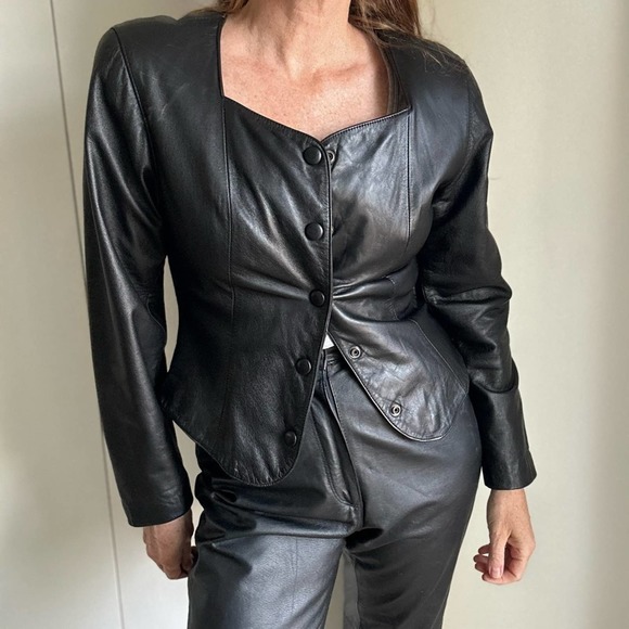 90s Wilsons Leather Jacket Cropped Snap Front Biker Babe Sexy Gothic Witchy MED - Picture 11 of 13